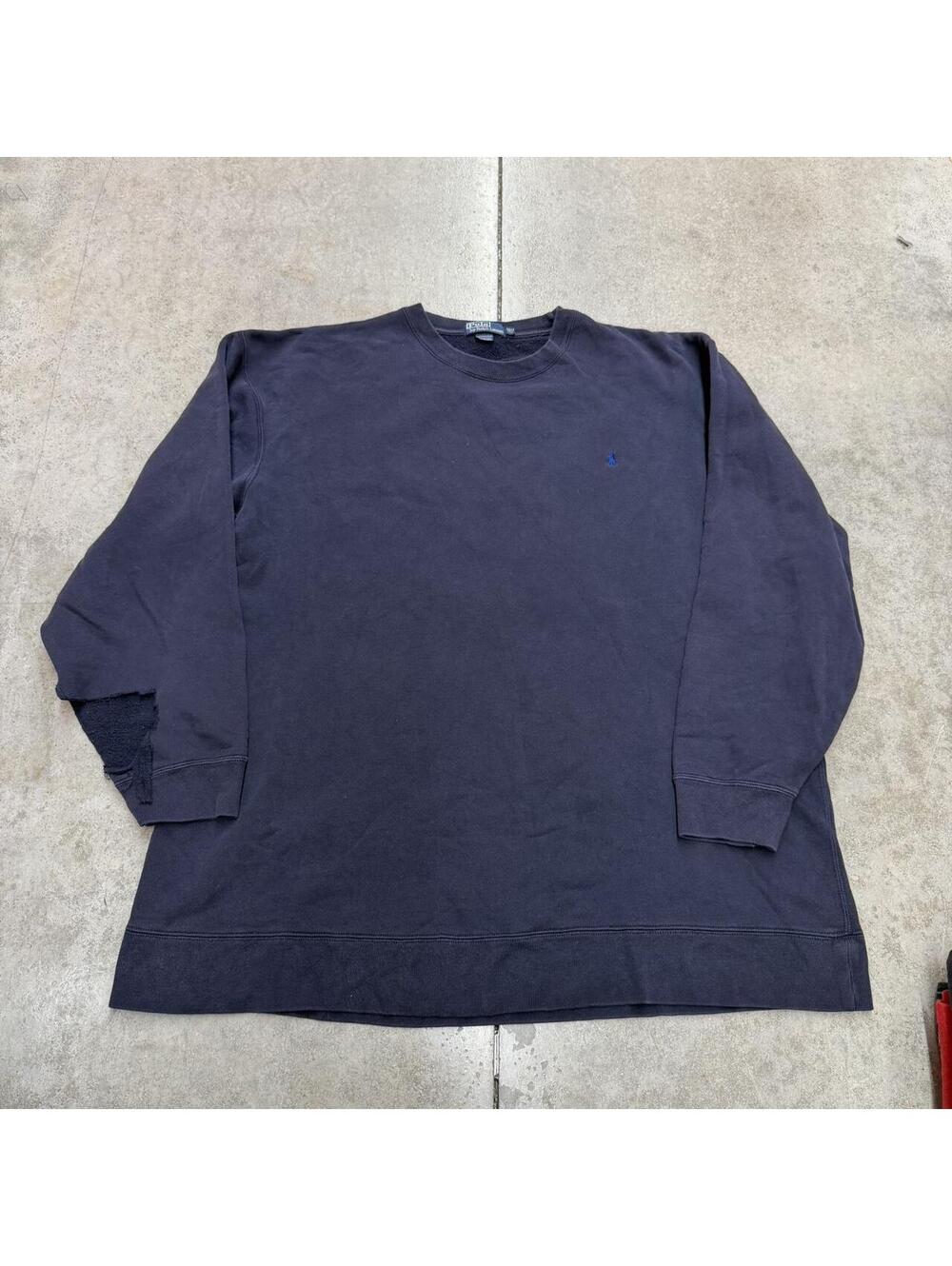 vintage polo ralph lauren faded navy crewneck size xxl HAS HOLE